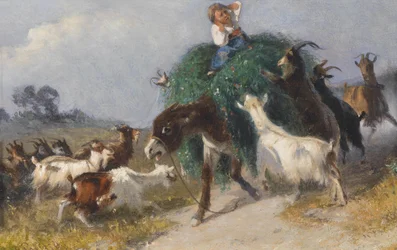 Ziegen erobern einen Heuwagen